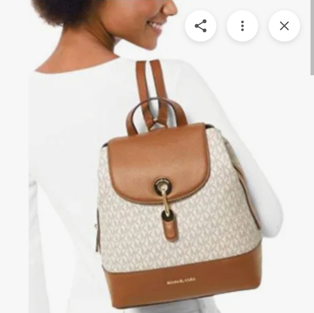 NWT Michael Kors Raven Medium Logo Pebbled Leather Backpack